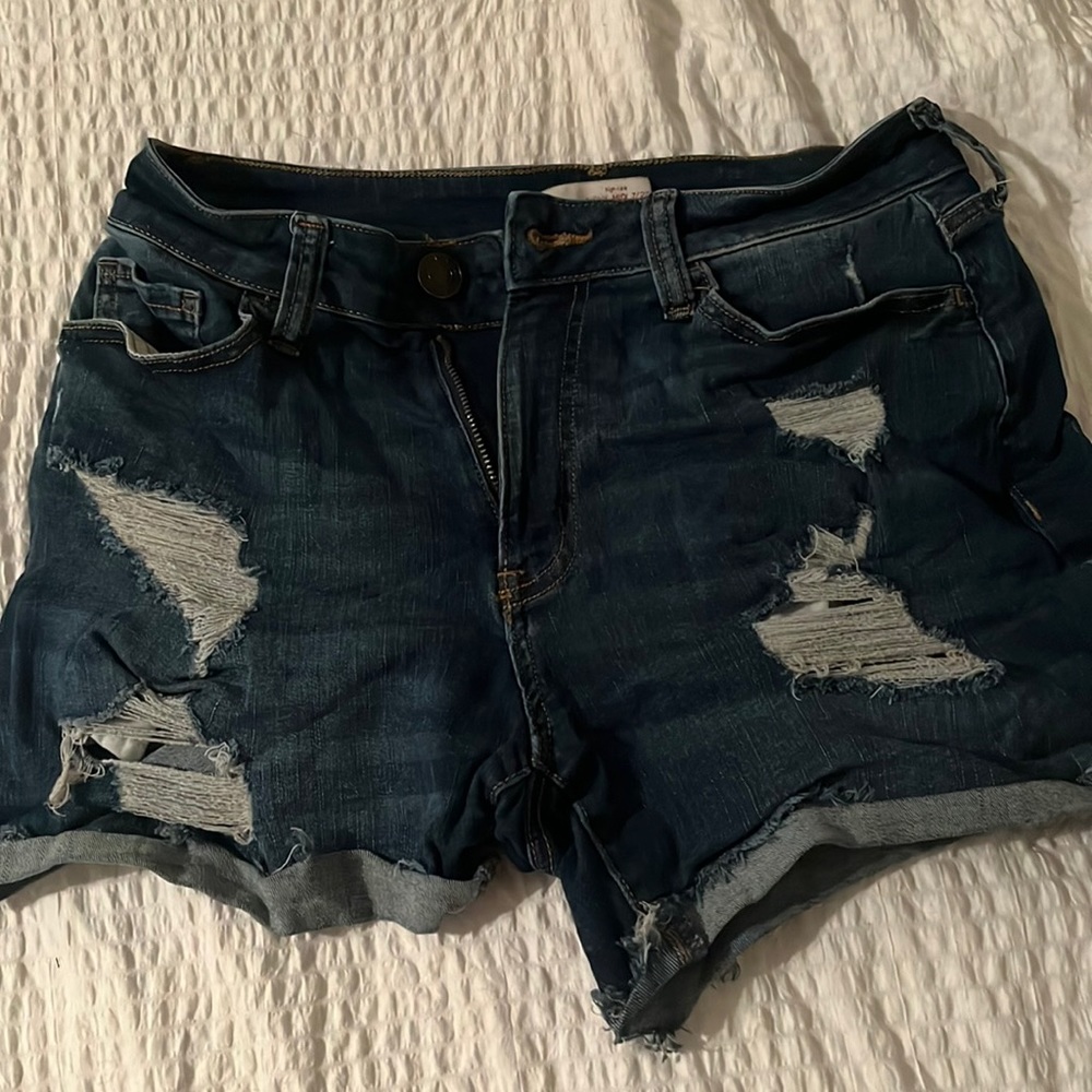Distressed jean shorts